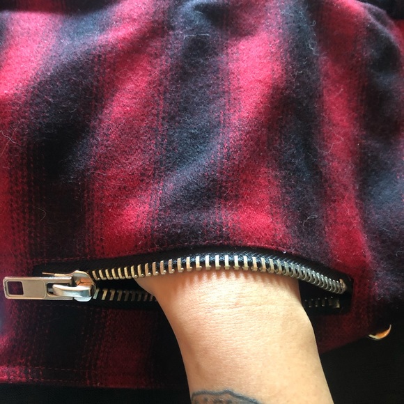 UNIF Brixton Red Plaid Wool Blend Jumper Dress With Large Zip Pocket - Picture 4 of 7